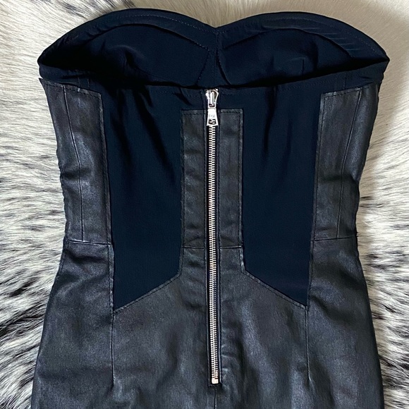 RTA “GWENYTH” MESH PANELED LEATHER BUSTIER MINI-DRESS, SZ 0 BLACK - Picture 13 of 16